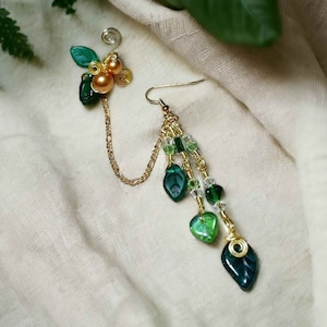 Emerald Green Chain Ear Cuff  Bajor Bajoran Earring, Gift for Her, Stocking Stuffer