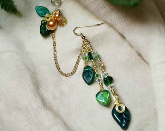 Emerald Green Chain Ear Cuff  Bajor Bajoran Earring, Gift for Her, Stocking Stuffer