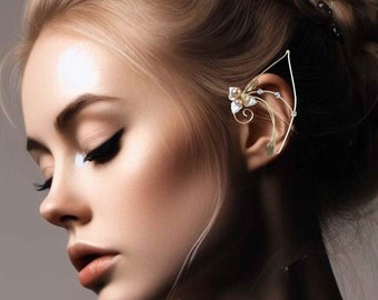 Golden Crystal Elf Ear Cuff Wraps Pair - Fairycore No Piercing Ear Wraps