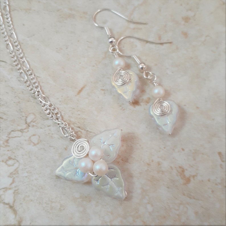 Mint Green Necklace and Earrings Fairy Jewelry Gift Set for Her image 6