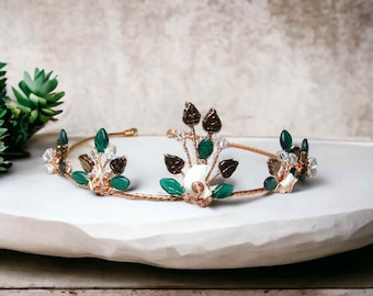 Celestial Woodland Tiara - Midsummer Nocturne Enchanted Forest Wedding Crown, Queen Titania Fairycore Aesthetic