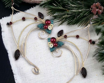 Christmas Elf Ear Cuffs - Holly Berry Collection - No Piercing Fairy Ear Wraps