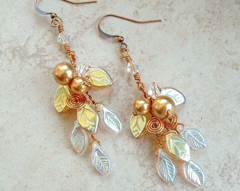 Elven Crystal Art Nouveau Leaf Earrings