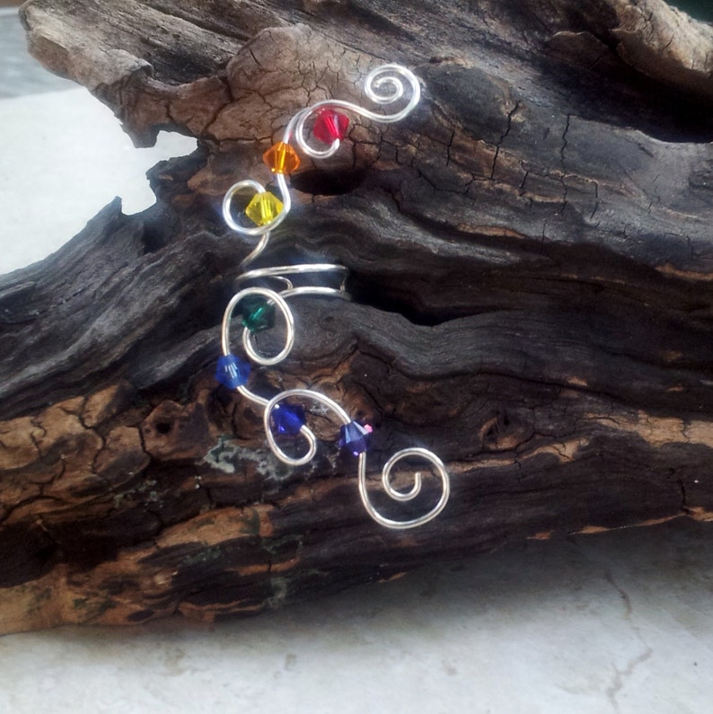 Rainbow Crystal Ear Cuff No Piercing Required Nickel Free Ear Cuff, Chakra Jewelry Gift Idea for Her, Stocking Stuffer image 3