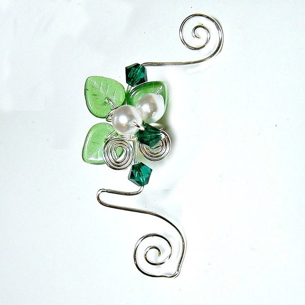 Emerald Forest Elven Ear Cuff, No Piercing Ear Climber, Fairy Jewelry, Fantasy Vine Wrap, St Patricks Day  Spring Jewelry