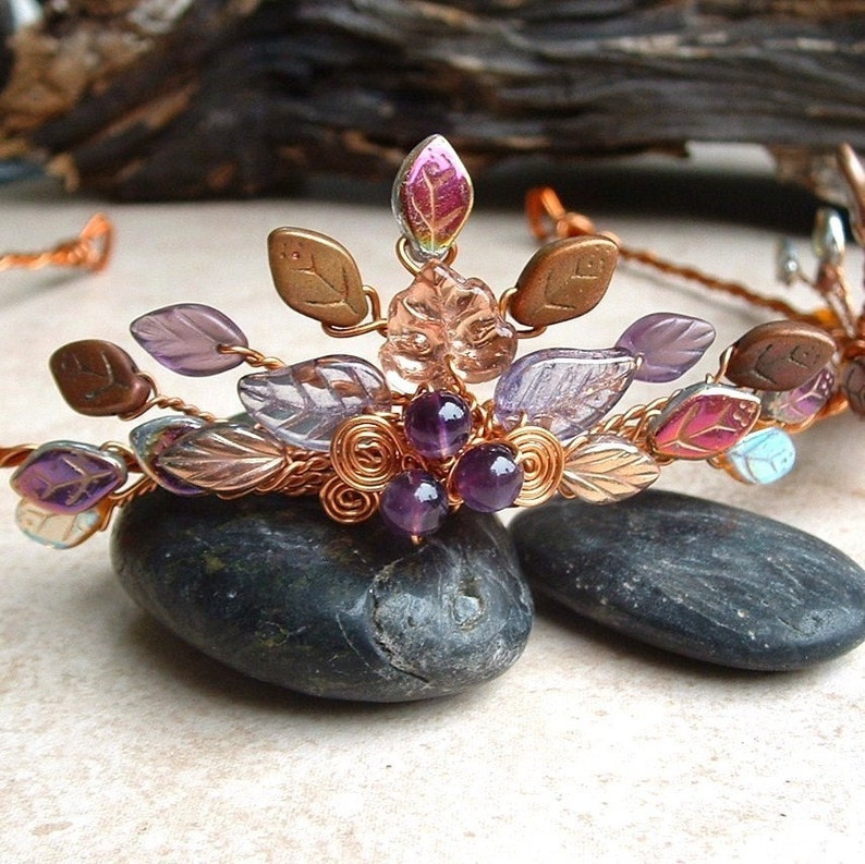 Boho Wedding Tiara Autumn Flame Amethyst and Copper image 2