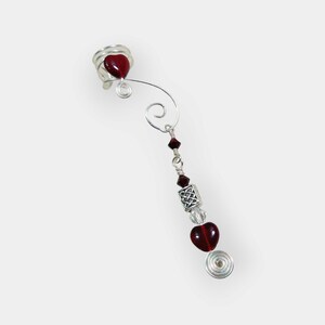 Ear Cuff Celtic Heart Spiral 2 in 1 Garnet Red with Silver No Piercing Dangle Ear Cuff Drop Earrings image 6