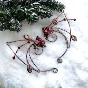 Christmas Valentine Elf Ear Cuff Wraps Red Brown Pair