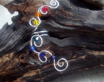 Rainbow Crystal Ear Cuff No Piercing Required Nickel Free Ear Cuff, Chakra Jewelry Gift Idea for Her, Stocking Stuffer