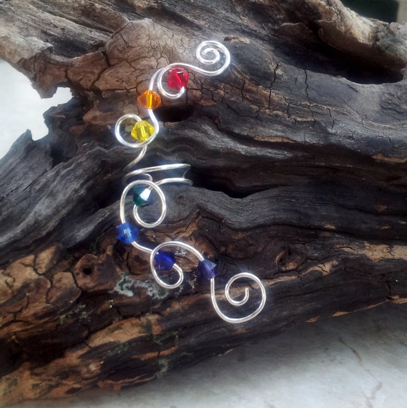 Rainbow Crystal Ear Cuff No Piercing Required Nickel Free Ear Cuff, Chakra Jewelry Gift Idea for Her, Stocking Stuffer image 1