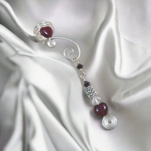 Ear Cuff Celtic Heart Spiral 2 in 1 Garnet Red with Silver No Piercing Dangle Ear Cuff Drop Earrings image 5