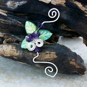 Fairy Garden Ear Cuff No Piercing Ear Climber Vine, Flower Ear Cuff Spring Jewelry, Boho Nature Inspired Ear Jacket image 3