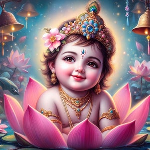 Beautiful Baby krishna Printable digital wall art, Hindu wall art, Krishna wall decor, Hare krishna art