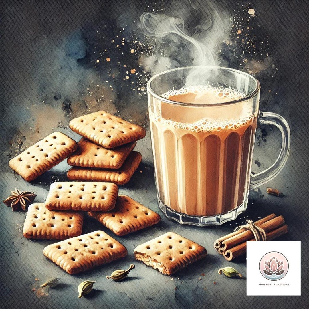 Premium Chai Digital Art Print | High-resolution Chai and Biscuit ...