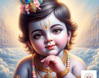 Mooie baby krishna afdrukbare digitale muurkunst, kunst aan de muur hindoe, Krishna wand decor, Hare krishna kunst, behang downloaden