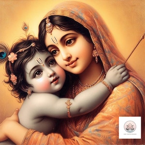 Mütter Liebe Yashoda Krishna Wall Art | Hochauflösender digitaler Download für Wohnkultur, Krishna Wanddekor, Hare-Krishna-Kunst