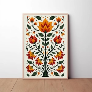Indian vintage Floral art, Indian folk art,  Mughal floral motifs, Boho Art, Indian floral downloads,Botanical floral wall art