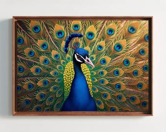Beautiful Indian Peacock Printable digital wall art, wild bird Peacock digital download