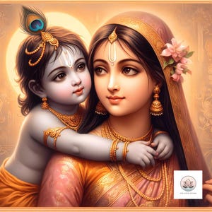 Göttliche Yashoda Krishna Wandkunst | Hochauflösender digitaler Download für Home Decor, Krishna Wanddekor, Hare Krishna Kunst, Mutterliebe