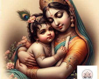 Divine Yashoda Krishna Wall Art | High-Resolution Digital Download for Home Decor, Krishna wall decor, Hare krishna art,mother's love gift