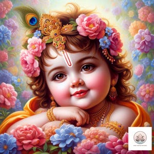 Adorable Baby krishna Printable digital wall art, Hindu wall art, Krishna wall decor, Hare krishna art