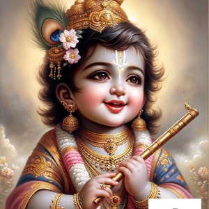 Beautiful Baby krishna Printable digital wall art, Hindu wall art, Krishna wall decor, Hare krishna art