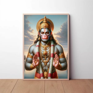 Göttlicher Segen Hanuman digitale Wandkunst, Leinwandkunst, Meditation Kunst, Hanuman druckbare digitale Wandkunst, Hindu Yoga digitaler Download