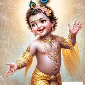 Charming krishna Printable digital wall art Digital download, Hindu wall art, Krishna wall decor, Hare krishna art