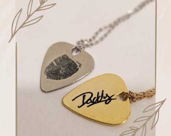 Custom Engraved Guitar Pick, Handwriting Necklace, Fingerprint Necklace, Memorial Jewelry for Men, Real Handwriting & Fingerprint Jewelry