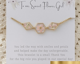 Flower Girl Bracelet, Pressed Flower Bracelet, Flower Girl Gift, Gold Resin Floral Bracelet, Wedding Keepsake, Junior Bridesmaid Gift