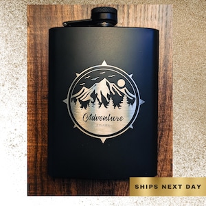 Custom Engraved 8oz Stainless Steel Flask, Premium Stainless Steel or Black Hip Flask, Personalized Logo Engraving, Groomsman black flask