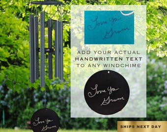 Actual Handwriting Personalized Garden Windchime, Engraved Signature or Handwritten note on Outdoor Wind chime, Custom Photo Wind Chimes