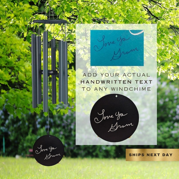 Carillón de viento de jardín personalizado con escritura a mano, firma grabada o nota manuscrita en carillón de viento para exteriores, carillón de viento con foto personalizada