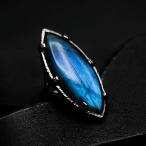 Marquise blue Labradorite cocktail ring with sterling silver band