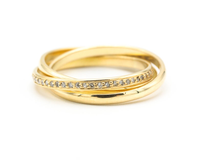 Trio Rolling Ring 18k gold band with diamonds image 8