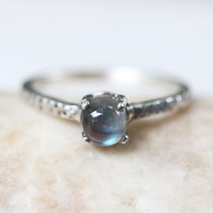 Labradorite ring with textured sterling silver band