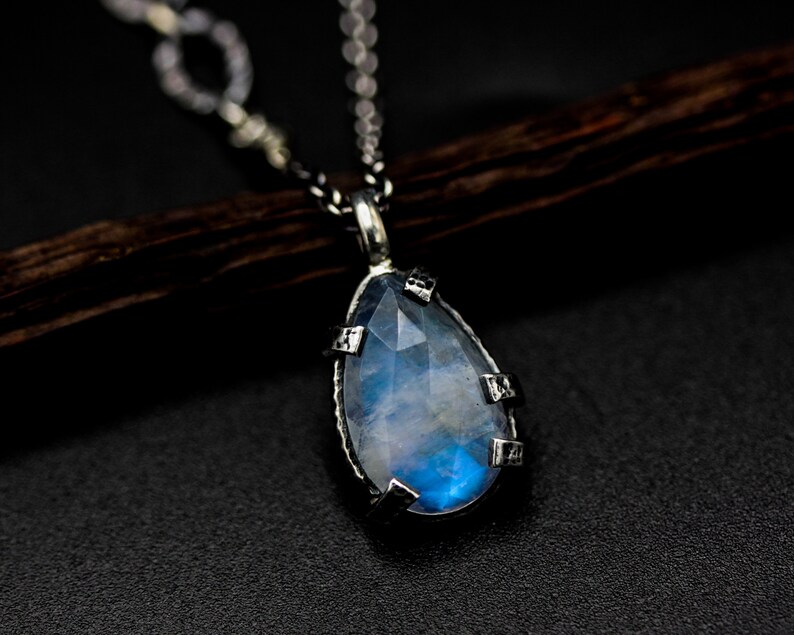Teardrop rainbow moonstone pendant necklace with sterling shops silver chain