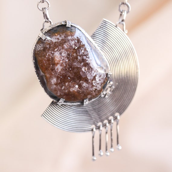 Druzy necklace sterling silver clearance
