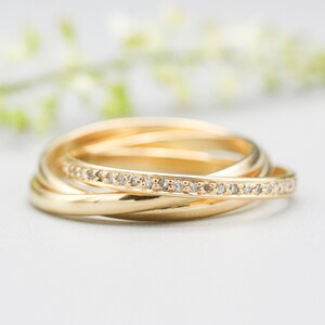 Trio Rolling Ring 18k gold band with diamonds image 3