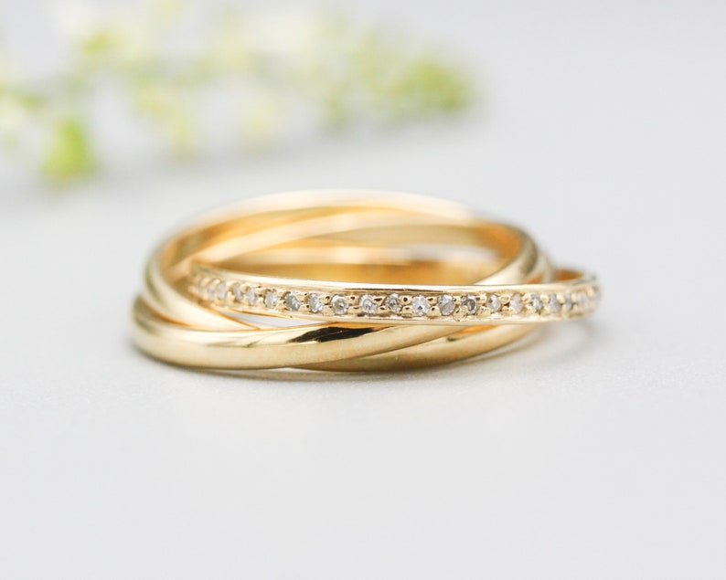 Trio Rolling Ring 18k gold band with diamonds image 2