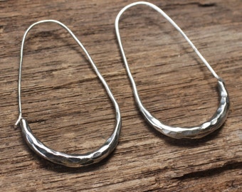 Thin texture silver hoop dangle earrings