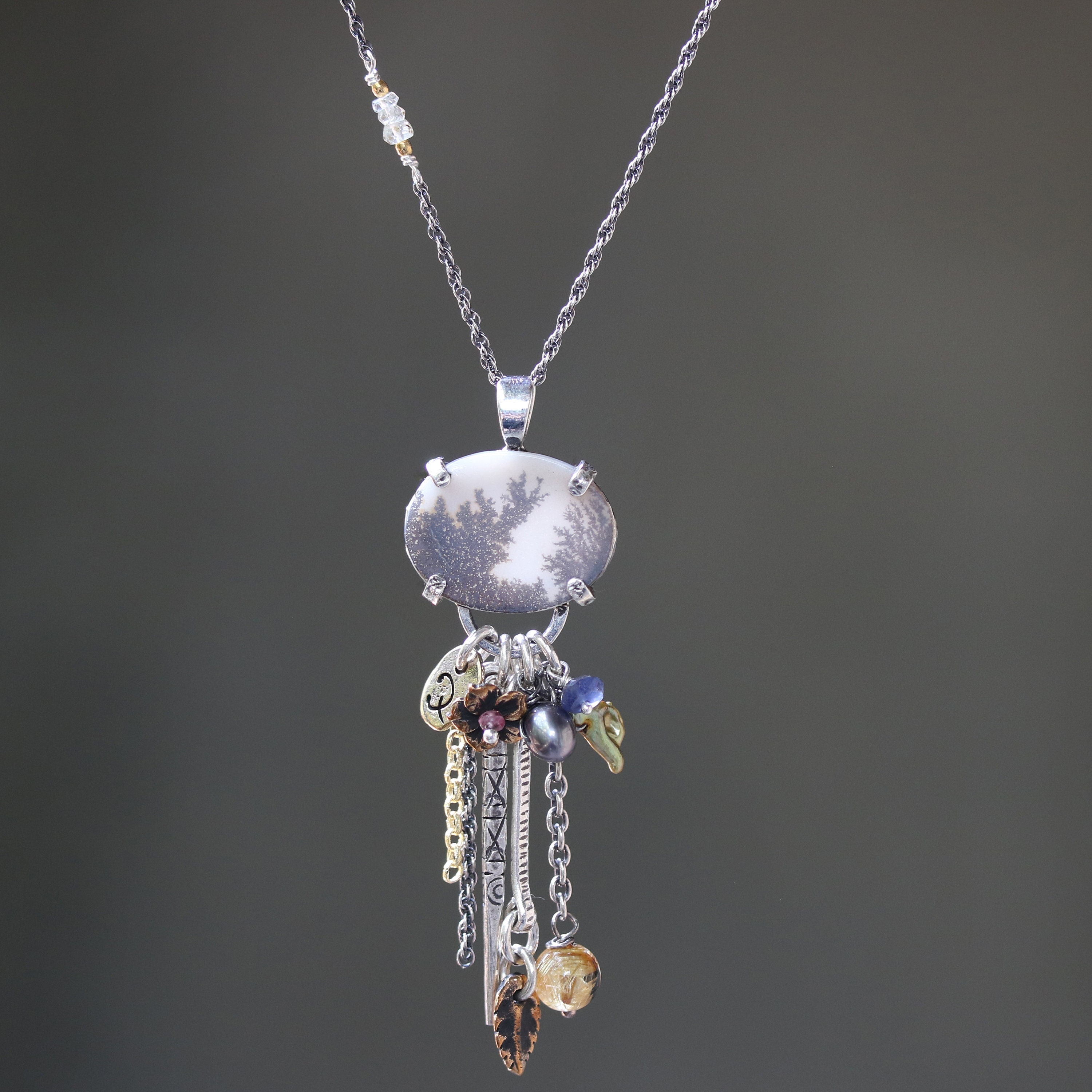 The jungle in oval dendritic quartz pendant necklace in | Etsy