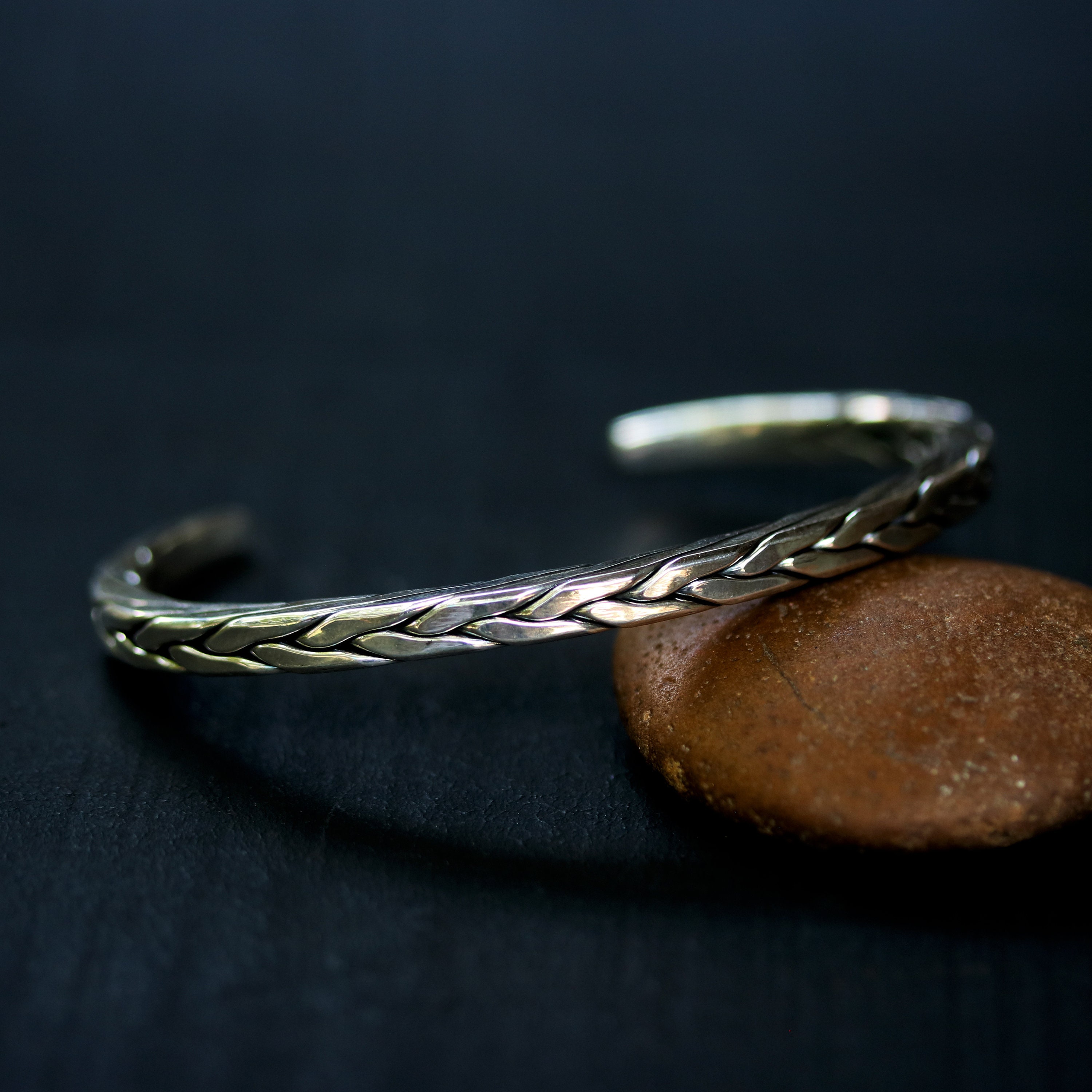 Men's sterling silver cuff bracelet in braid design Etsy