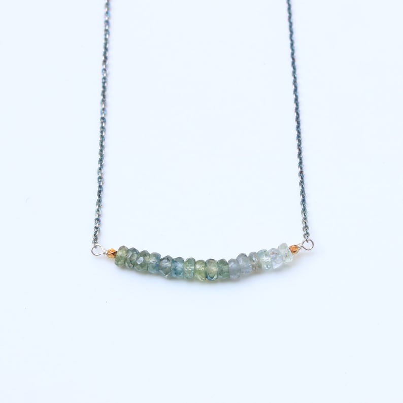 AAA Green Sapphire Necklace with oxidized sterling silver chain