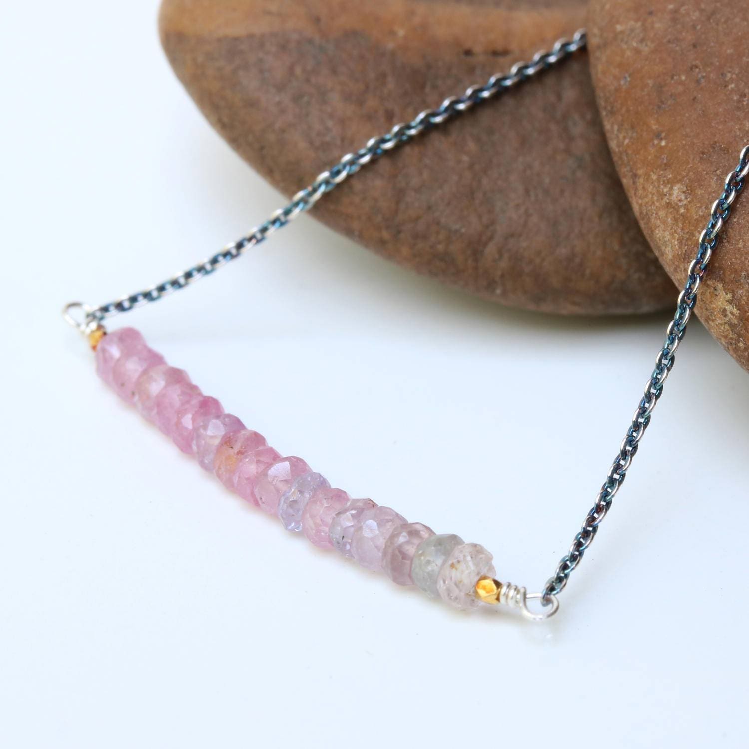 Sapphire Necklace Pink Sapphire Necklace Beaded Sapphire Etsy