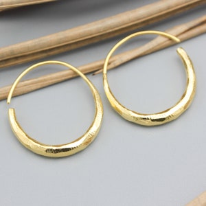 Hammer texture 18k gold hoop dangle earrings