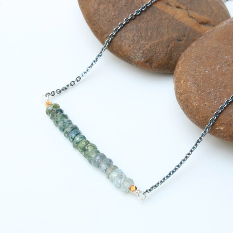 AAA Green Sapphire Necklace with oxidized sterling silver chain