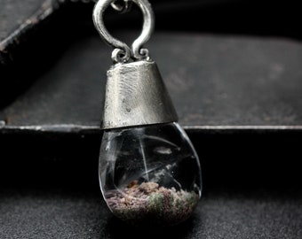 Rhodolite gardens quartz pendant necklace with tiny moonstone on the side on sterling silver chain