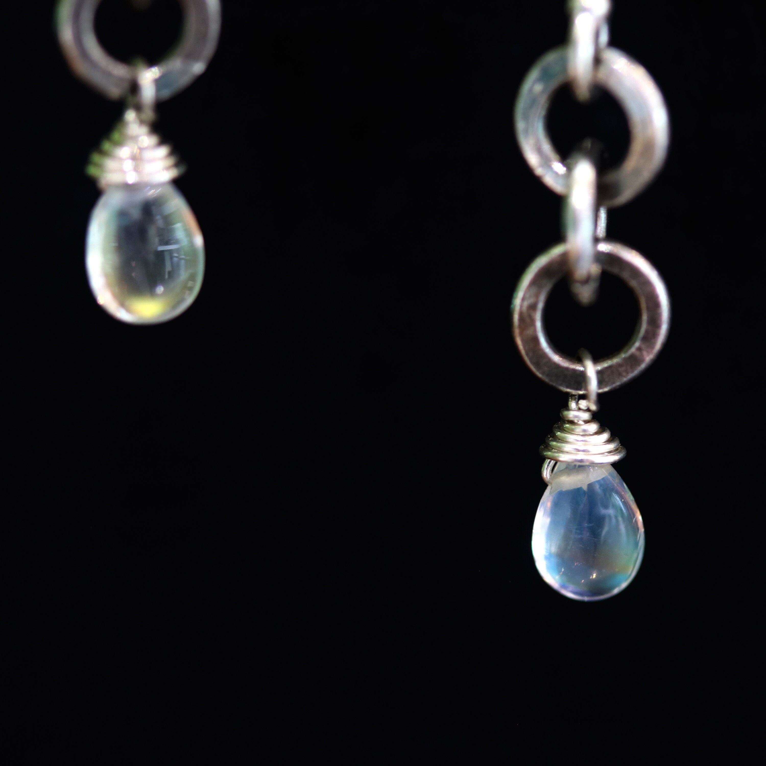 Earrings,teardrop Cabochon Moonstone and 3 Round Silver Ring on