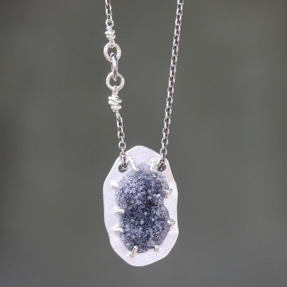 Black Oval Druzy Pendant Necklace In Silver Gs Setting And - Oval Druzy Pendant Necklace Black Oval Druzy Pendant Necklace In Silver Gs Setting And - Oval Druzy Pendant Necklace